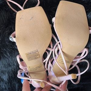 Pink sandal heels that strap up the leg Diamond studded size 6